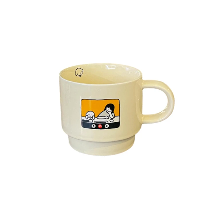 复古卡通小狗咖啡杯ins高颜值奶油马克杯简约家用闺蜜情侣陶瓷杯水杯 商品