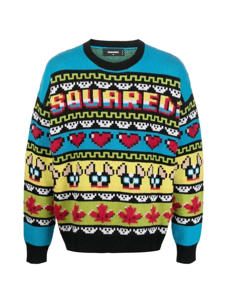 商品DSQUARED2|CIRO LOGO JACQUARD CREWNECK KNIT SWEATER,价格¥5837,第1张图片