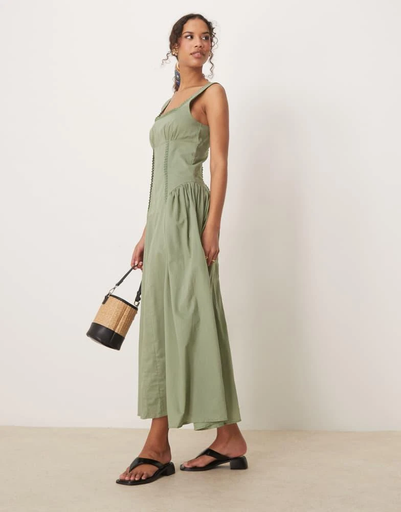 商品ASOS|ASOS DESIGN prairie square neck midaxi dress with dropped waist in khaki,价格¥358,第4张图片详细描述