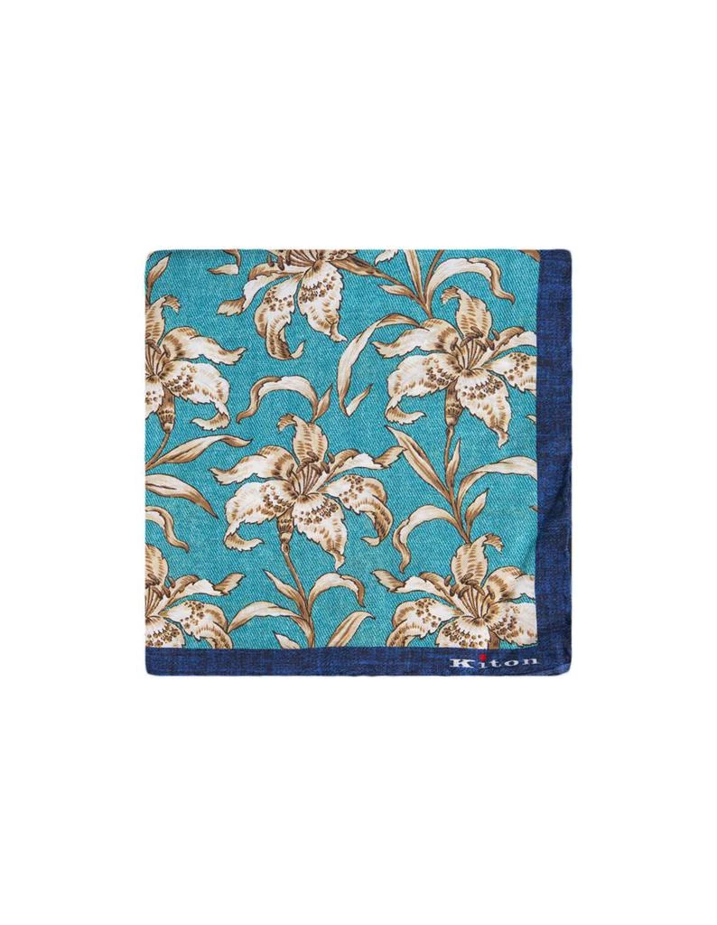 商品Kiton|KITON Turquoise Pocket Handkerchief With Beige Floral Pattern,价格¥884,第1张图片