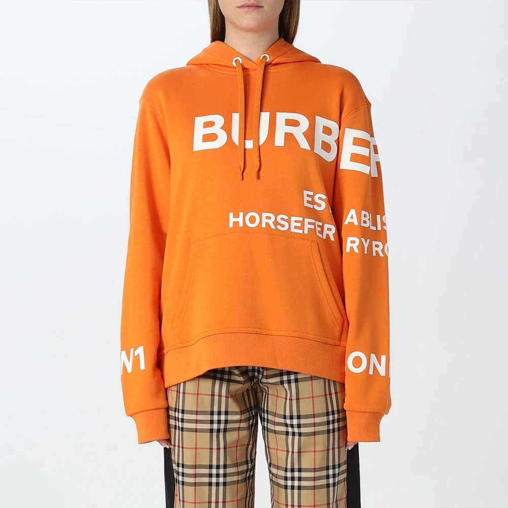 BURBERRY 女士橙色印花棉质大廓形连帽衫 8055608 商品