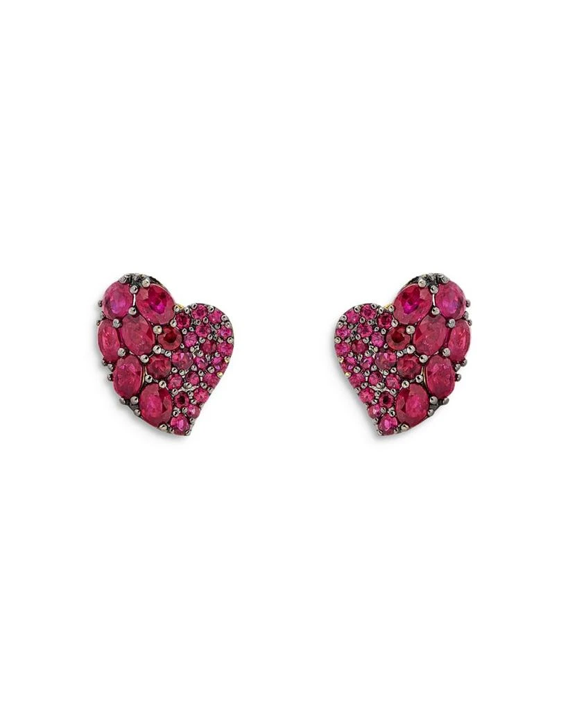 商品Piranesi|18K Yellow Gold Small Wave Heart Earrings with Rubies,价格¥37893,第1张图片