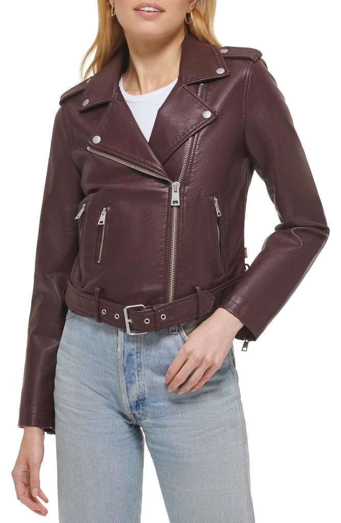 商品Levi's|Faux Leather Fashion Belted Moto Jacket,价格¥576,第1张图片