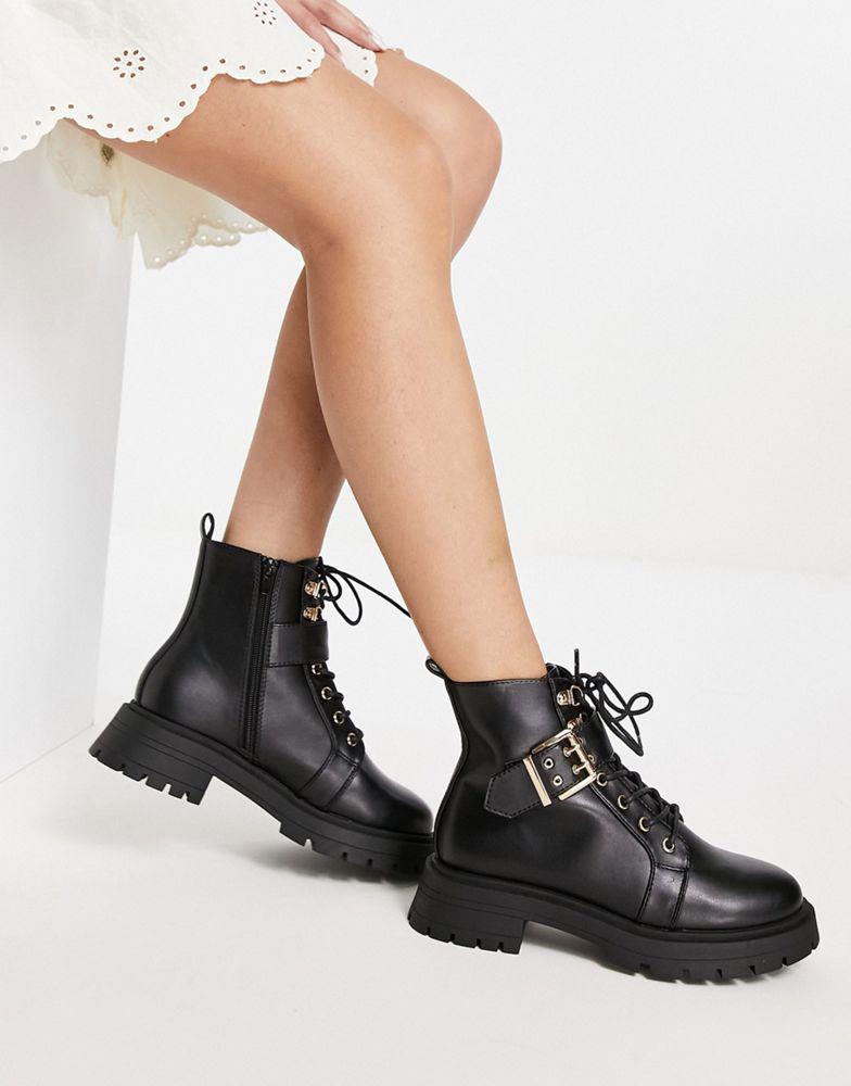 ASOS DESIGN April lace up hiker boots in black商品第3张图片规格展示