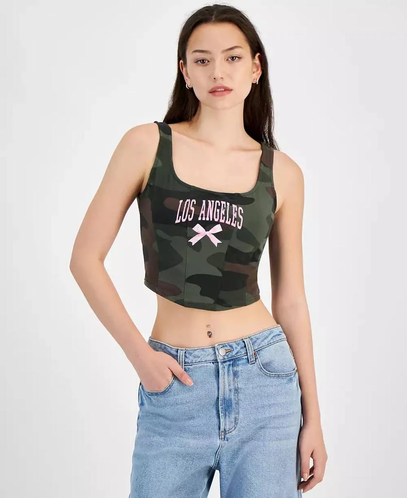 商品Grayson Threads, The Label|Juniors' Cropped Camo-Print Graphic Top,价格¥38,第1张图片