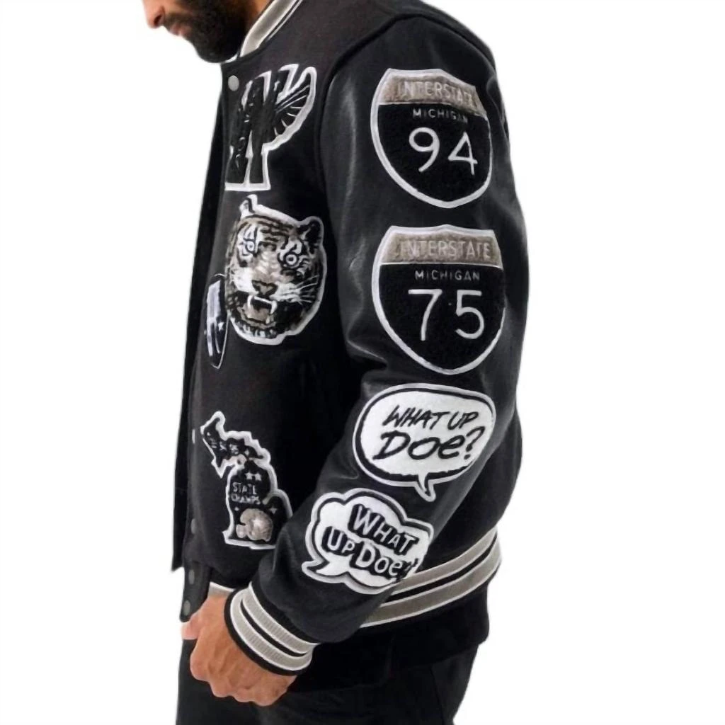 商品JORDAN CRAIG|Motown Varsity Jacket In Black Shadow,价格¥1038,第4张图片详细描述