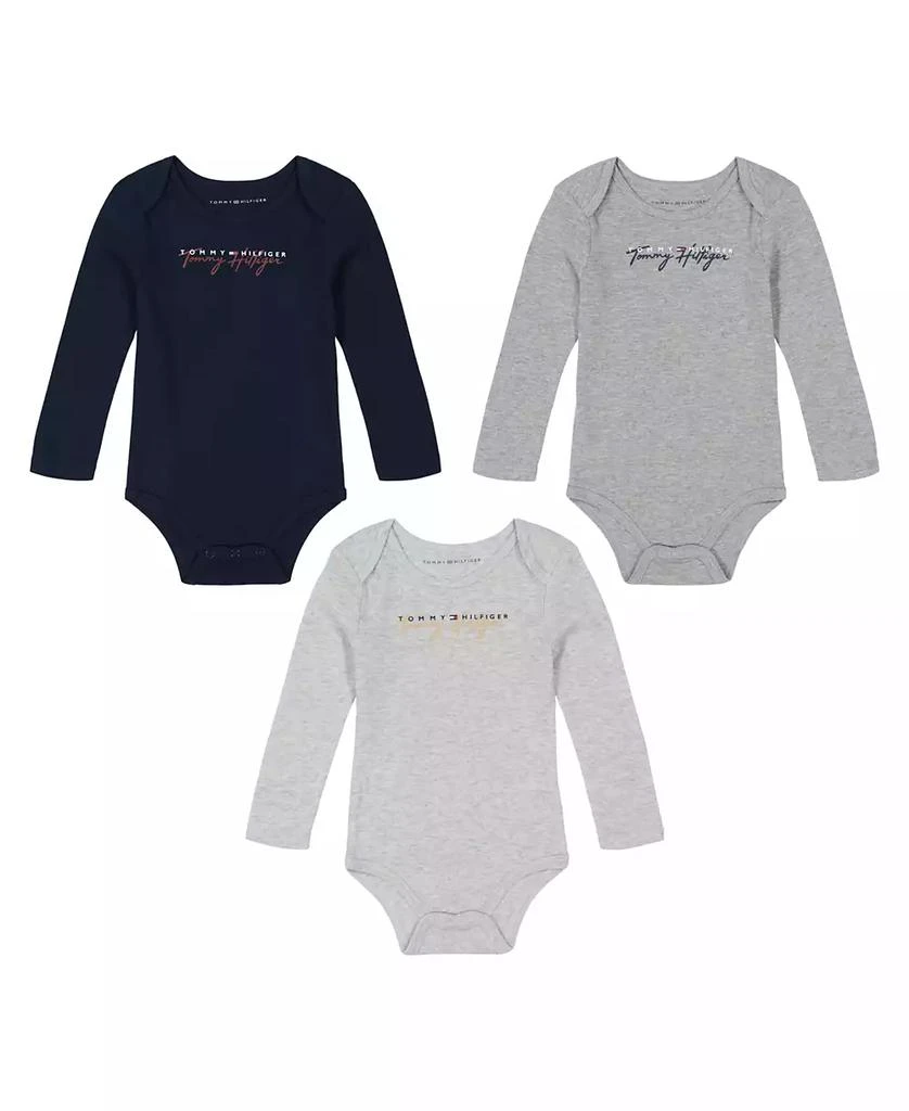 商品Tommy Hilfiger|Baby Boy Solid Logo Long Sleeve Bodysuits, 3-Piece Set,价格¥101,第1张图片