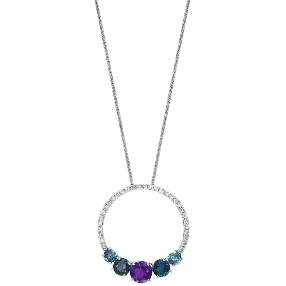 商品Macy's|Multi-Gemstone (1-1/3 ct. t.w.) & Diamond (1/5 ct. t.w.) Circle 18" Pendant Necklace in 14k White Gold,价格¥16658,第1张图片