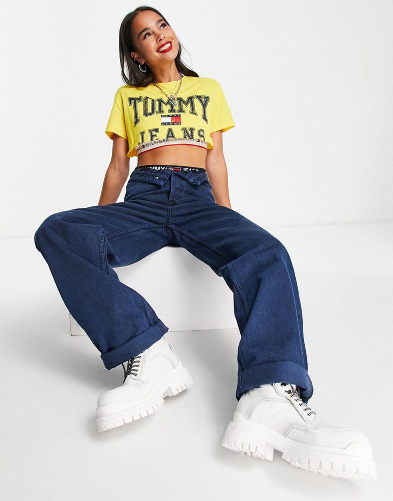 Tommy Jeans x ASOS exclusive collab cropped logo t-shirt in yellow商品第4张图片规格展示
