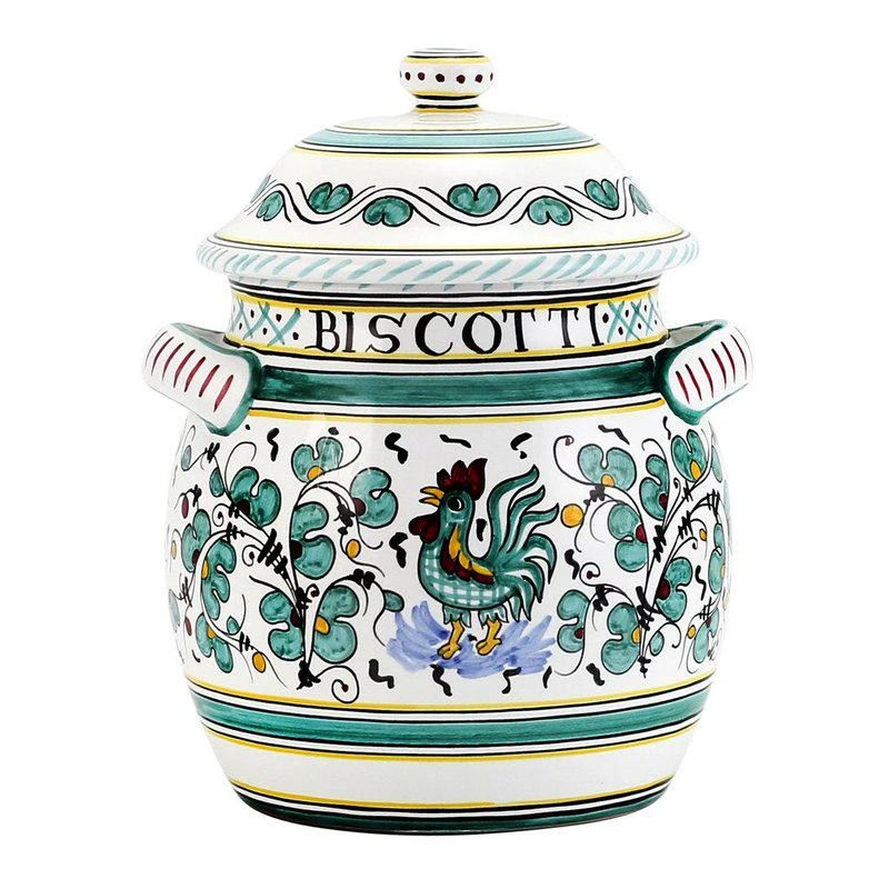 商品Artistica - Deruta of Italy|Orvieto Green Rooster: Bundle With Utensil Holder + Olive Oil Dispenser + Biscotti Jar,价格¥4036,第2张图片详细描述