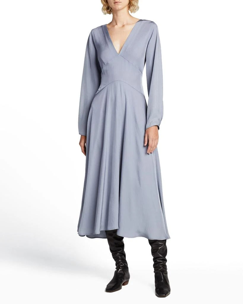 商品Vince|Long-Sleeve Paneled V-Neck Dress,价格¥751,第3张图片详细描述