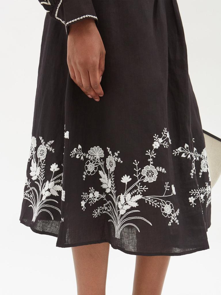 Yulia floral-embroidered linen midi skirt商品第3张图片规格展示
