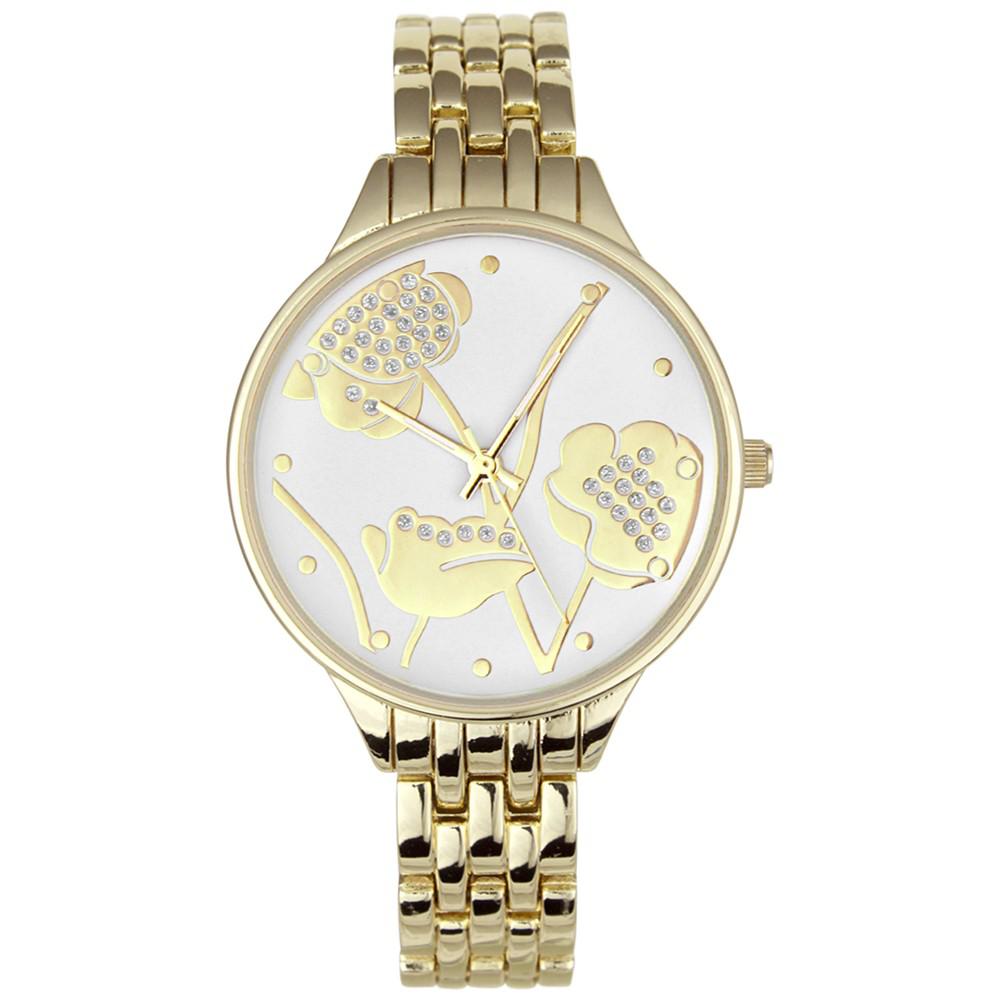 Women's Gold-Tone Mixed Metal Flower Face Bracelet Watch, 36mm, Created for Macy's商品第1张图片规格展示