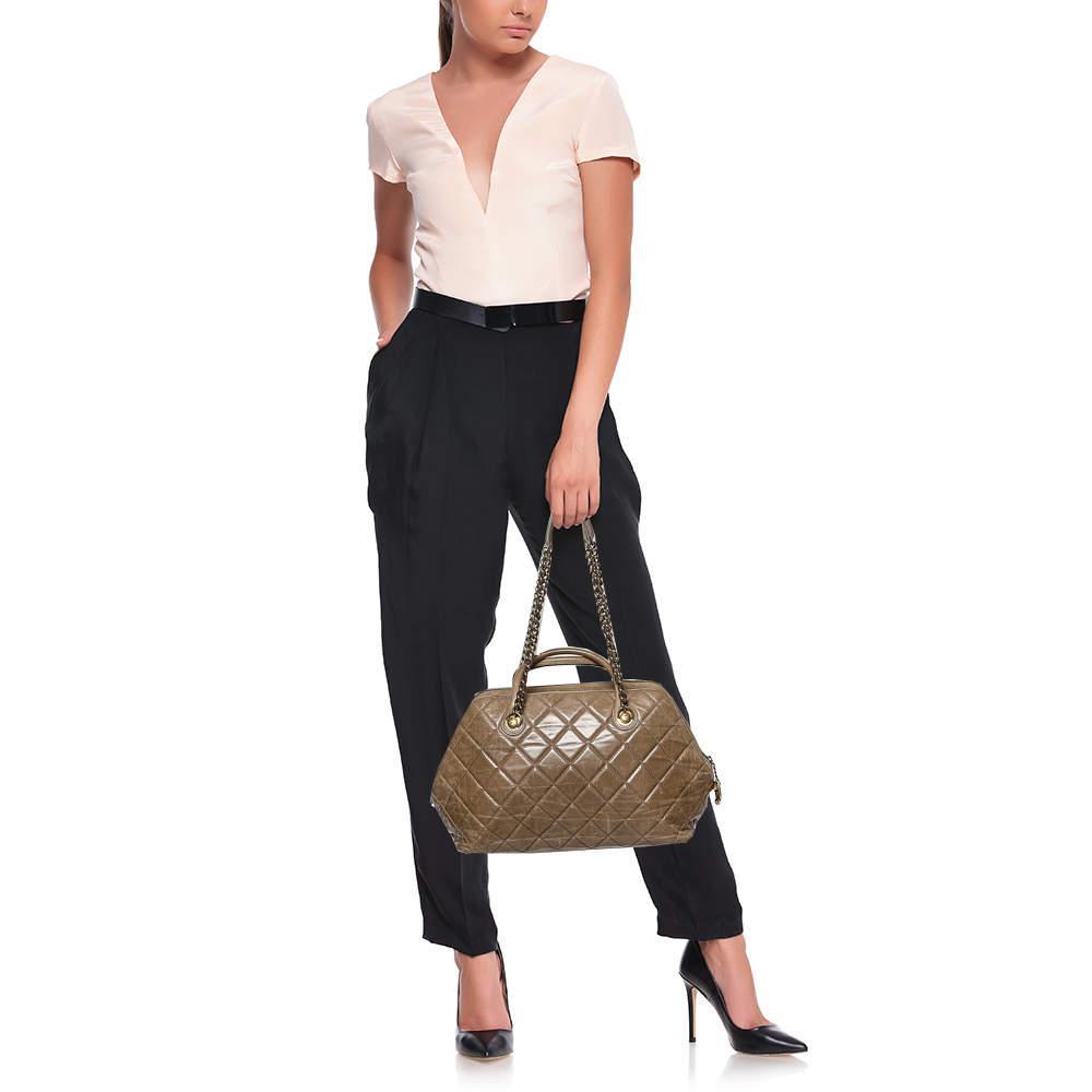 商品[二手商品] Chanel|Chanel Dark Beige Quilted Leather Castle Rock Bowling Bag,价格¥12465,第4张图片详细描述