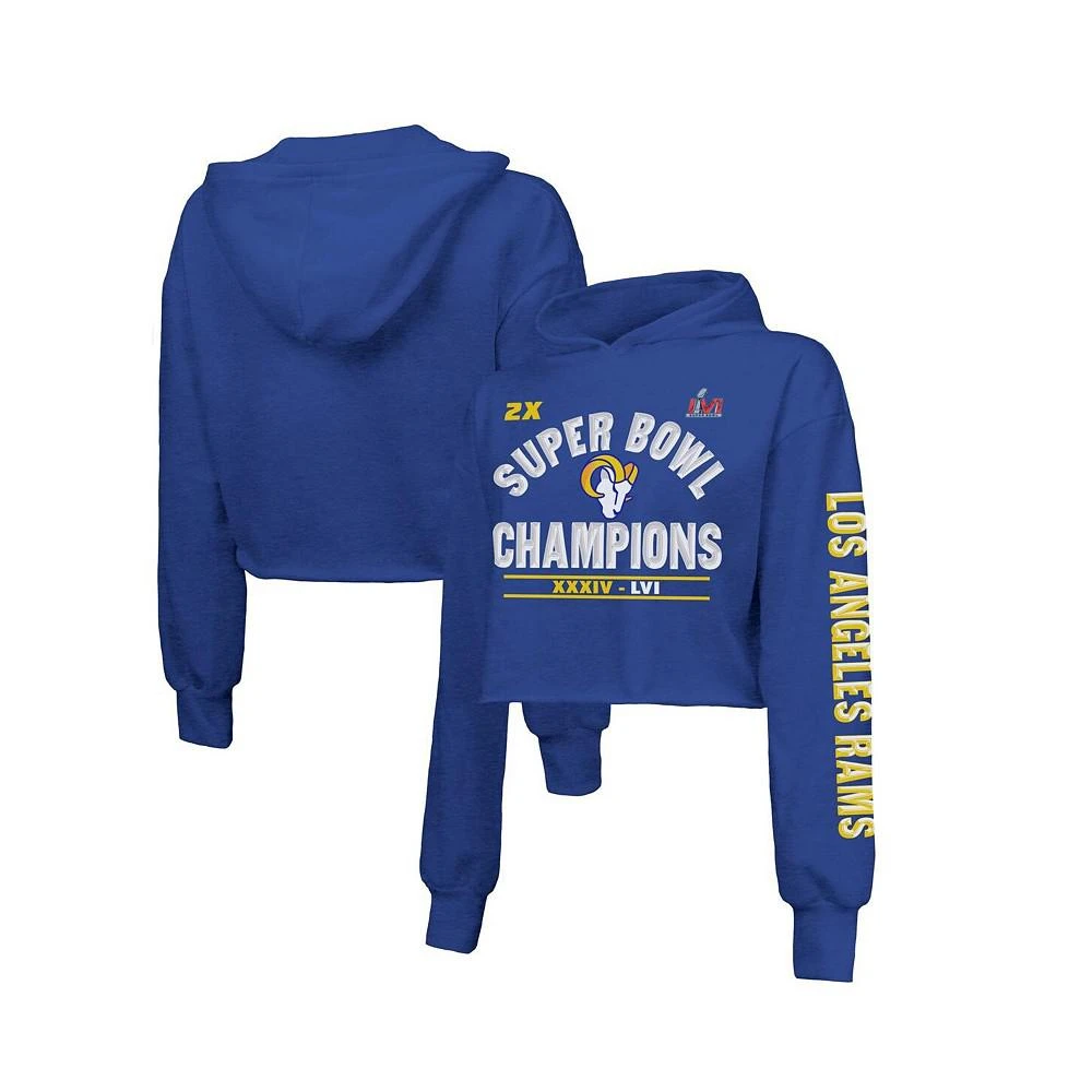 商品Majestic|Women's Threads Heather Royal Los Angeles Rams 2-Time Super Bowl Champions Always Champs Cropped Tri-Blend Pullover Hoodie,价格¥512,第1张图片