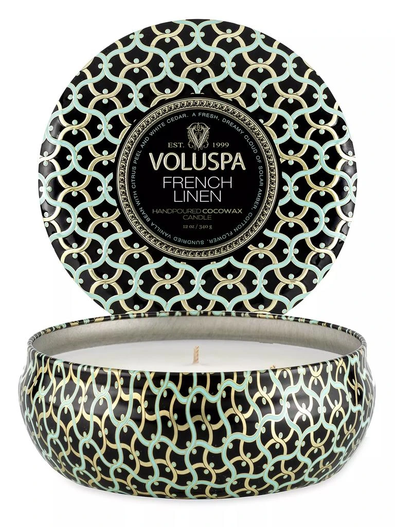商品Voluspa|French Linen 3-Wick Tin Candle,价格¥211,第2张图片详细描述