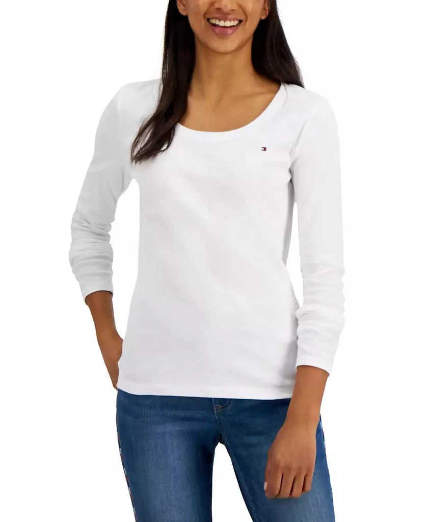 商品Tommy Hilfiger|Women's Solid Scoop-Neck Long-Sleeve Top,价格¥190,第1张图片详细描述