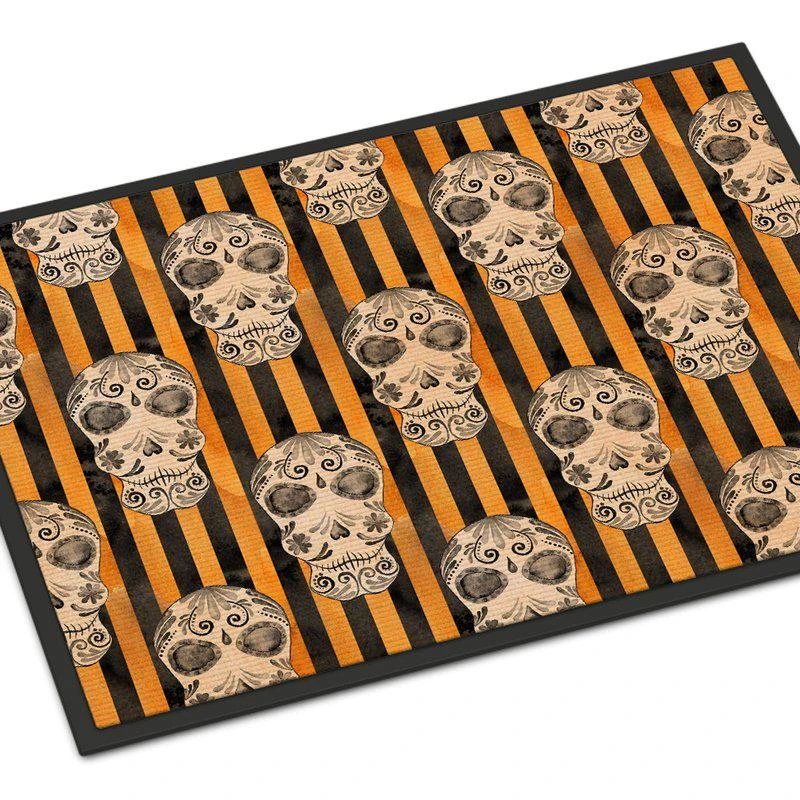 商品Caroline's Treasures|24 in x 36 in Watecolor Halloween Day of the Dead Head Door Mat Indoor/Outdoor,价格¥307,第1张图片
