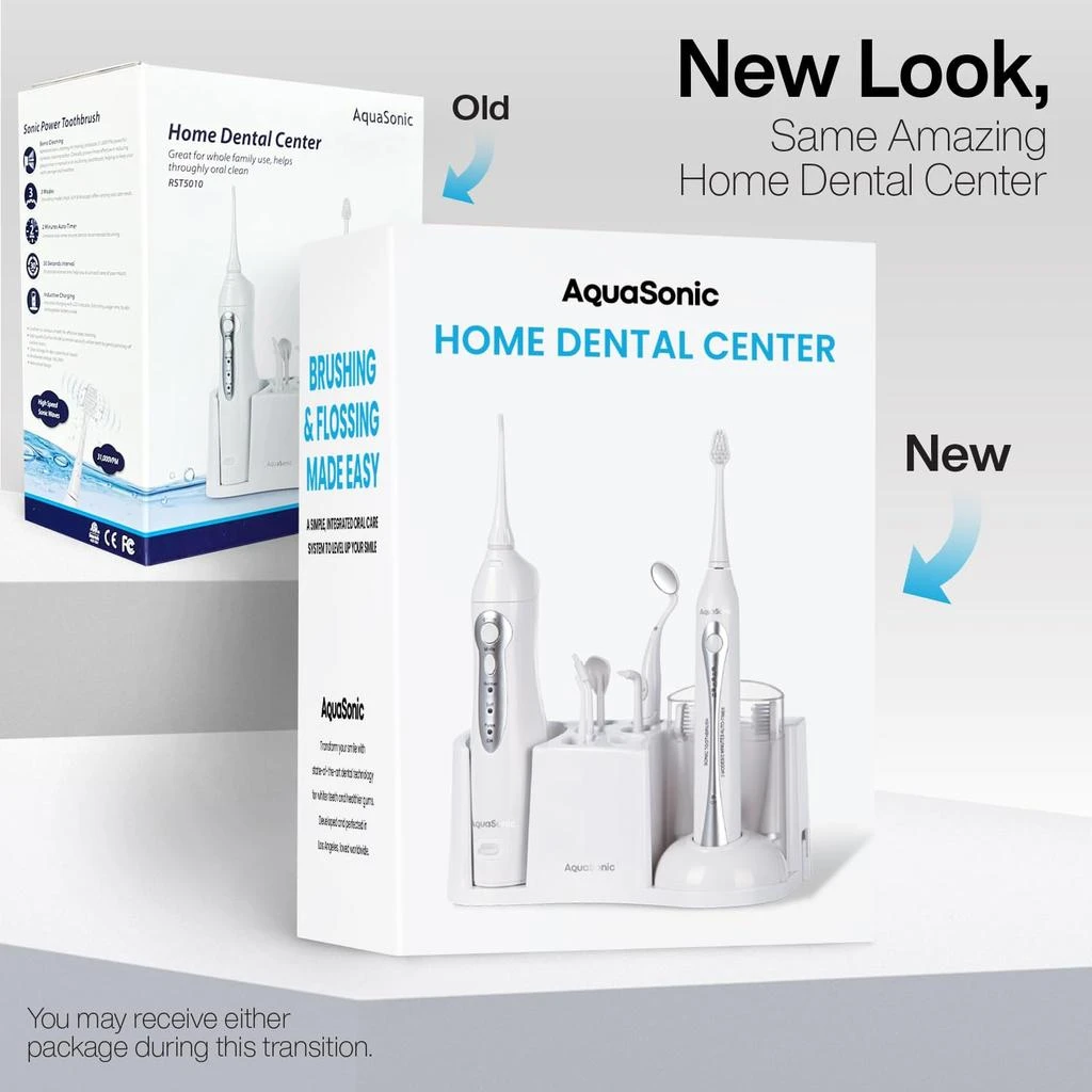商品AquaSonic|AquaSonic Home Dental Center Rechargeable Power Toothbrush & Smart Water Flosser - Complete Family Oral Care System - 10 Attachments and Tips Included - Various Modes & Timers (White),价格¥500,第2张图片详细描述