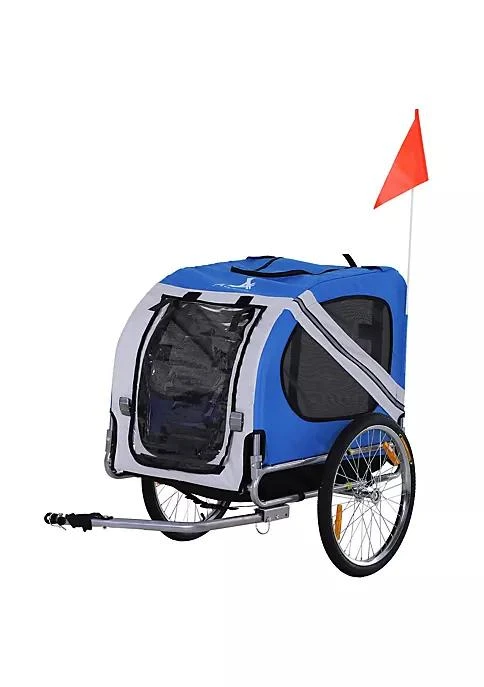 商品belk|Dog Bike Trailer Pet Cart Bicycle Wagon Cargo Carrier Attachment For Travel With 3 Entrances Large Wheels For Off Road And Mesh Screen Light Blue Grey,价格¥1121,第1张图片