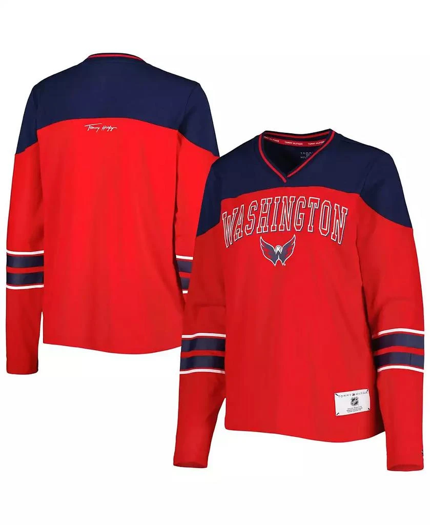 商品Tommy Hilfiger|Women's Red Washington Capitals Abigail V-Neck Long Sleeve T-shirt,价格¥307,第1张图片