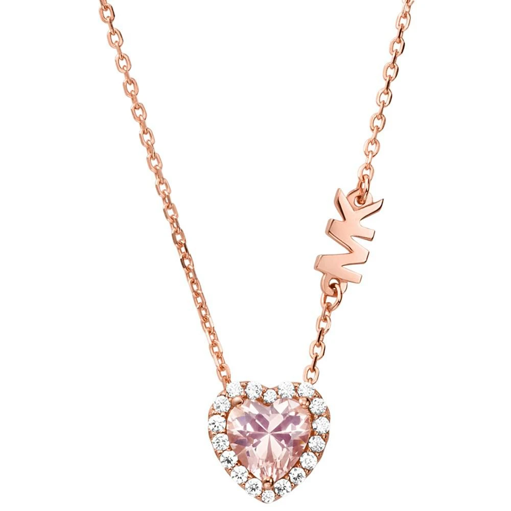 商品Michael Kors|14k Rose Gold-Plated Sterling Silver Crystal Heart Halo Pendant Necklace, 16" + 2" extender,价格¥942,第1张图片