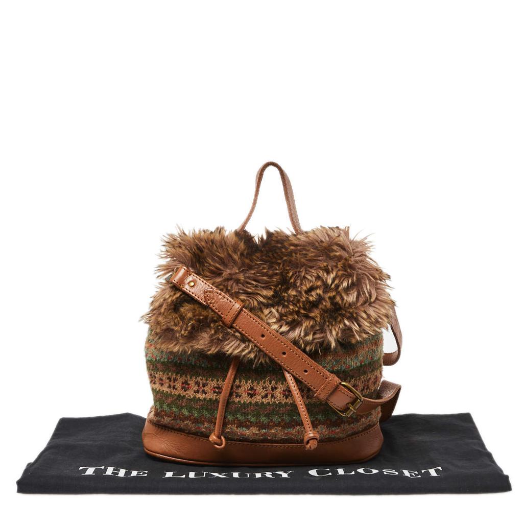 Ralph Lauren Multicolor Faux Fur Flap And Crochet Drawstring Bucket Bag商品第9张图片规格展示