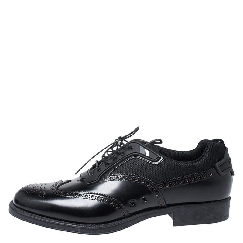 Prada Black Brogue Leather and Mesh Lace Up Derby Sneakers Size 44商品第2张图片规格展示