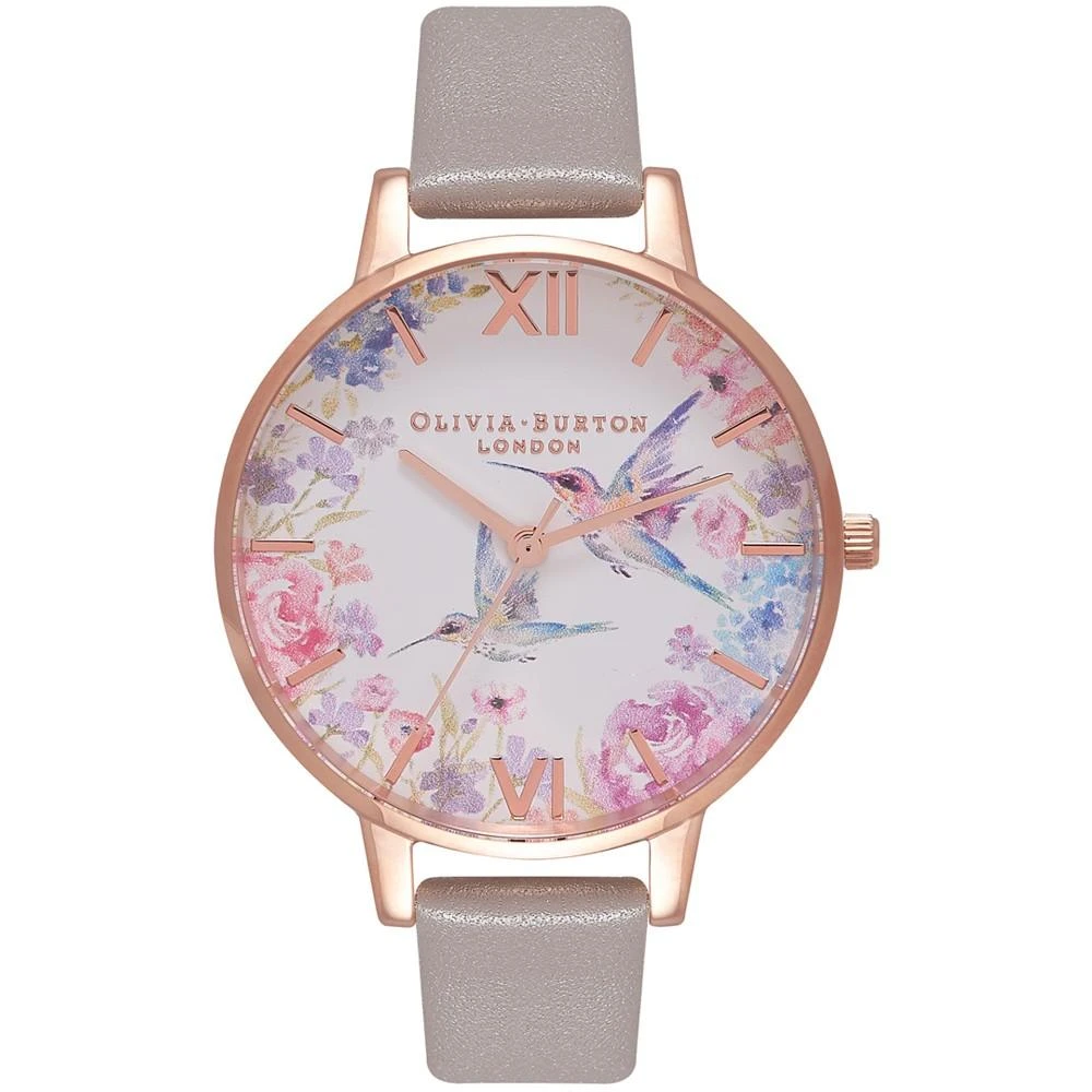 商品Olivia Burton|Women's Painterly Prints Gray Leather Strap Watch 34mm,价格¥898,第1张图片