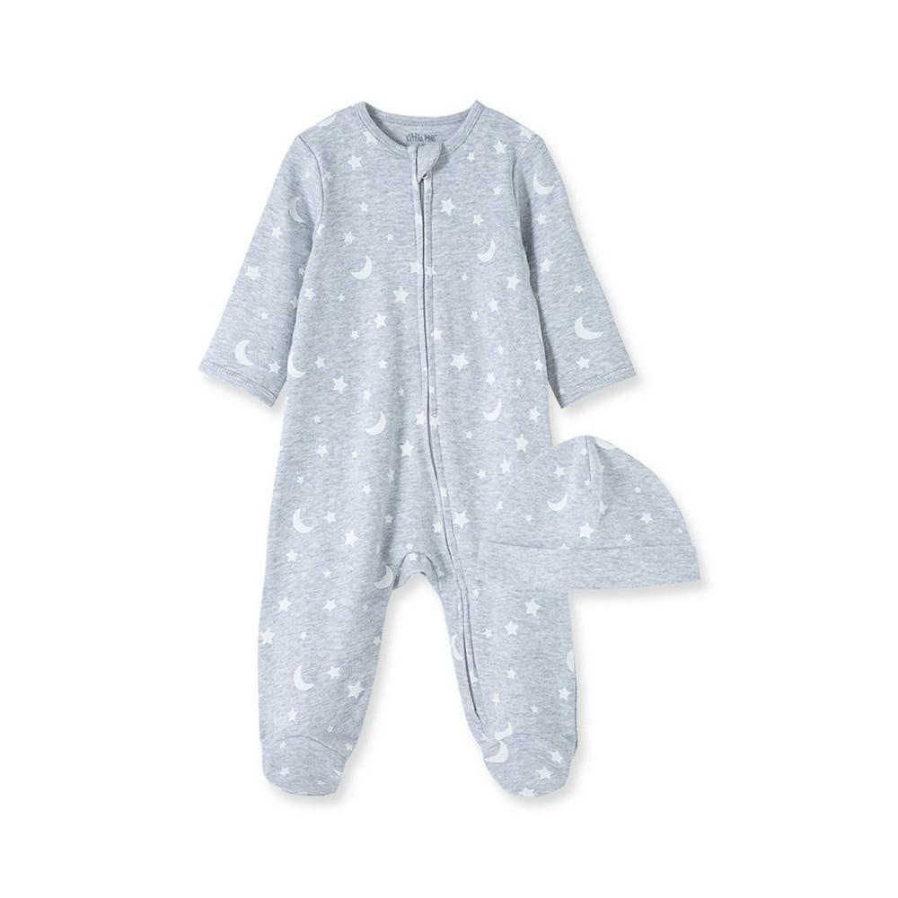 Baby Boys Moon and Stars Footie with Matching Cap Set, 2 Piece商品第1张图片规格展示