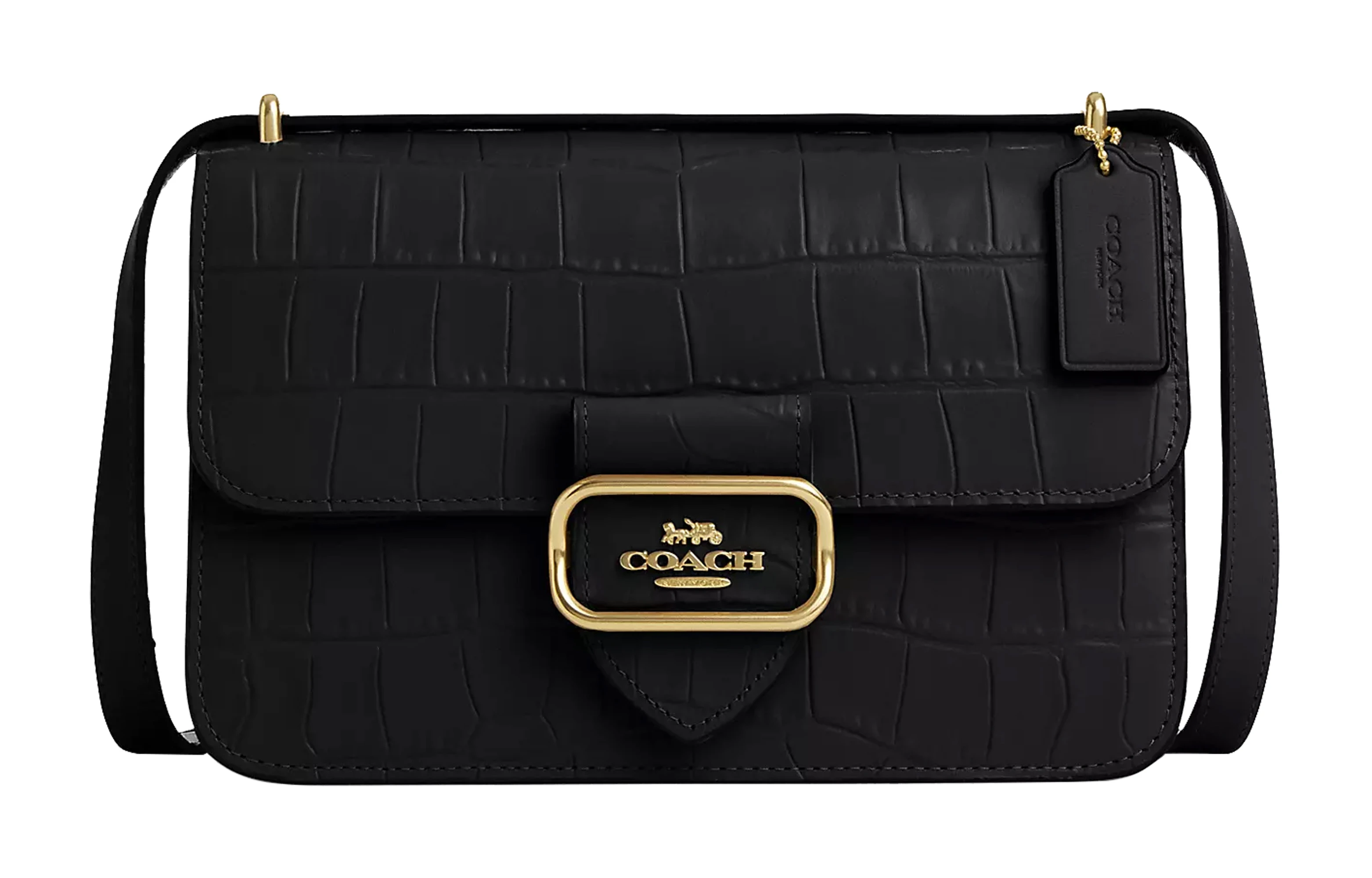 商品[国内直发] Coach|蔻驰 Morgan 25 铭牌标识铭牌 牛皮革 小方包单肩斜挎包 大号 女款 黑色,价格¥2134,第1张图片