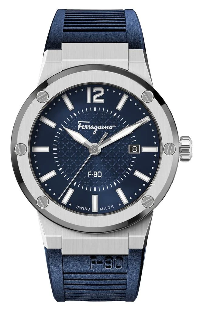 商品Salvatore Ferragamo|Men's F-80 Silicone Strap Watch, 44mm,价格¥4965,第1张图片