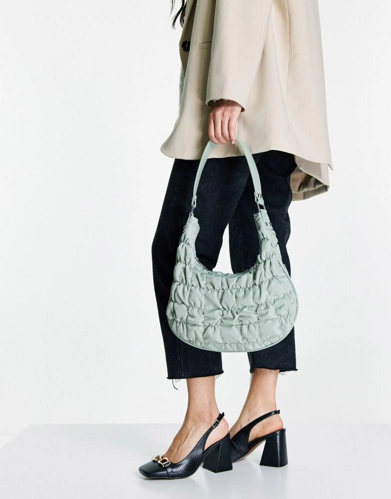 商品ASOS|ASOS DESIGN slouchy shoulder bag in sage ruched nylon,价格¥83,第2张图片详细描述