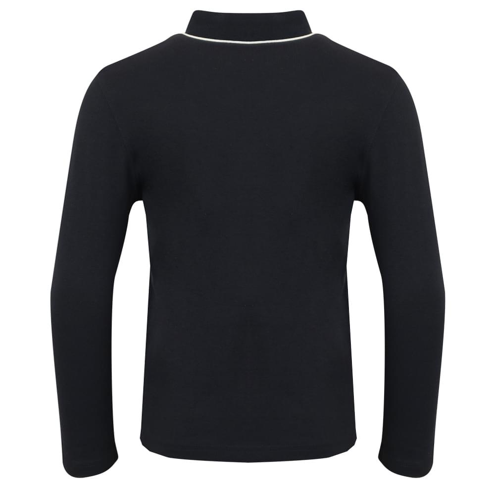 Tipped Collar Long Sleeve Navy Polo Shirt商品第3张图片规格展示