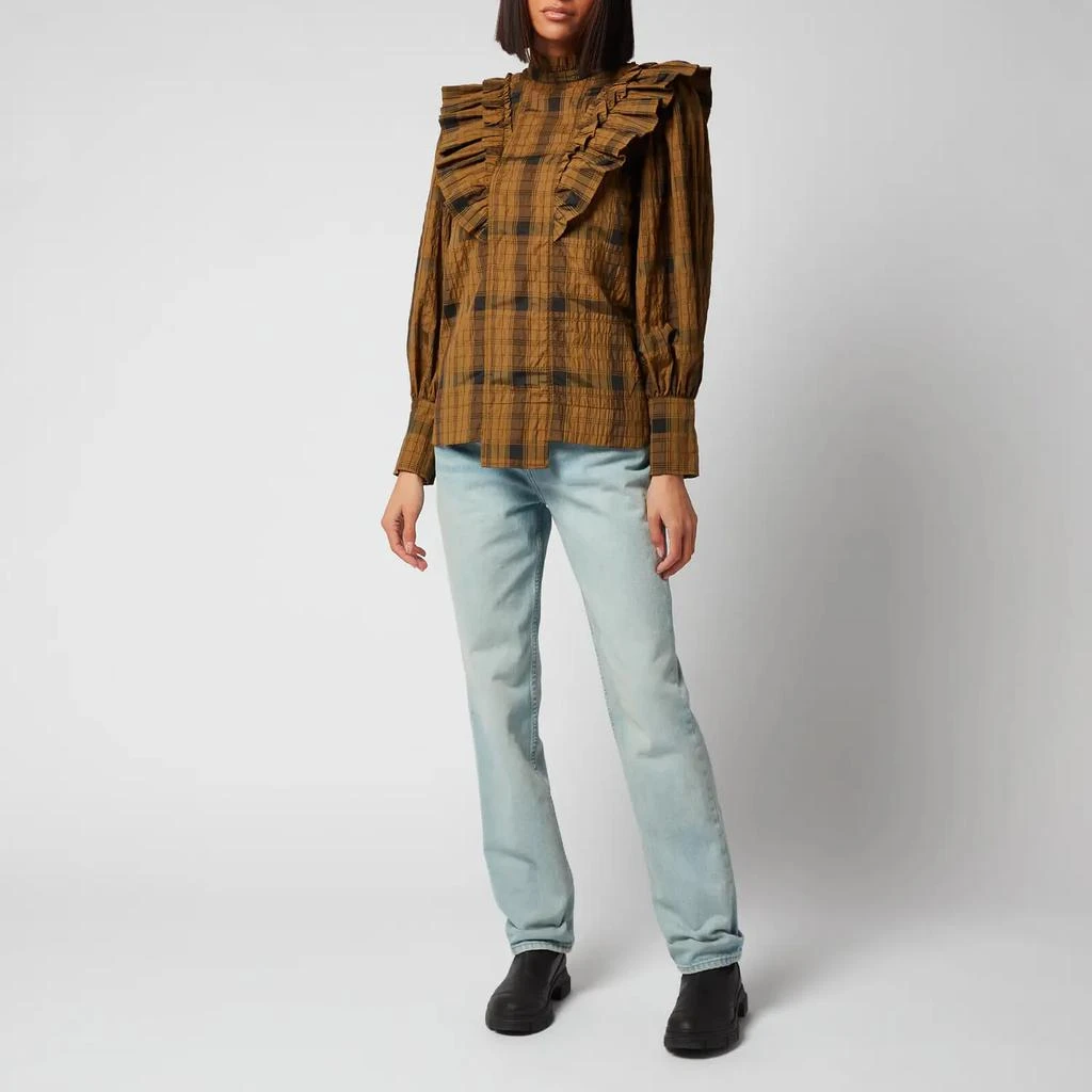 商品Ganni|Ganni Women's Seersucker Check Blouse - Butternut,价格¥453,第3张图片详细描述