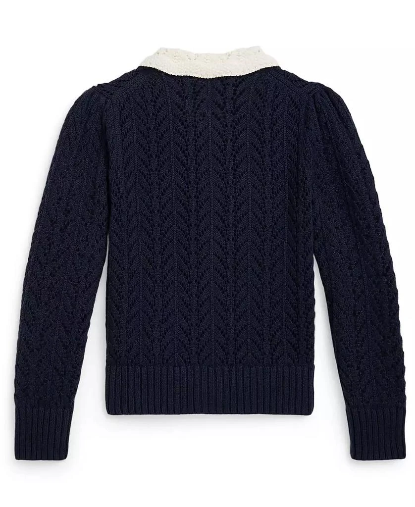 商品Ralph Lauren|Girls 2T-6X Pointelle-Knit Peter Pan Collar Cardigan,价格¥388,第5张图片详细描述