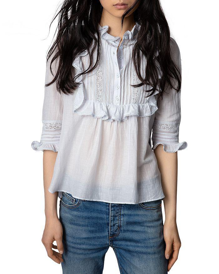 商品Zadig&Voltaire|Tix Ruffled Lace Trim Blouse,价格¥1409,第1张图片