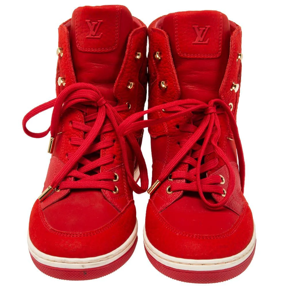 商品[二手商品] Louis Vuitton|Louis Vuitton Monogram Red Suede High Top Sneakers  Size 38.5,价格¥3129,第3张图片详细描述