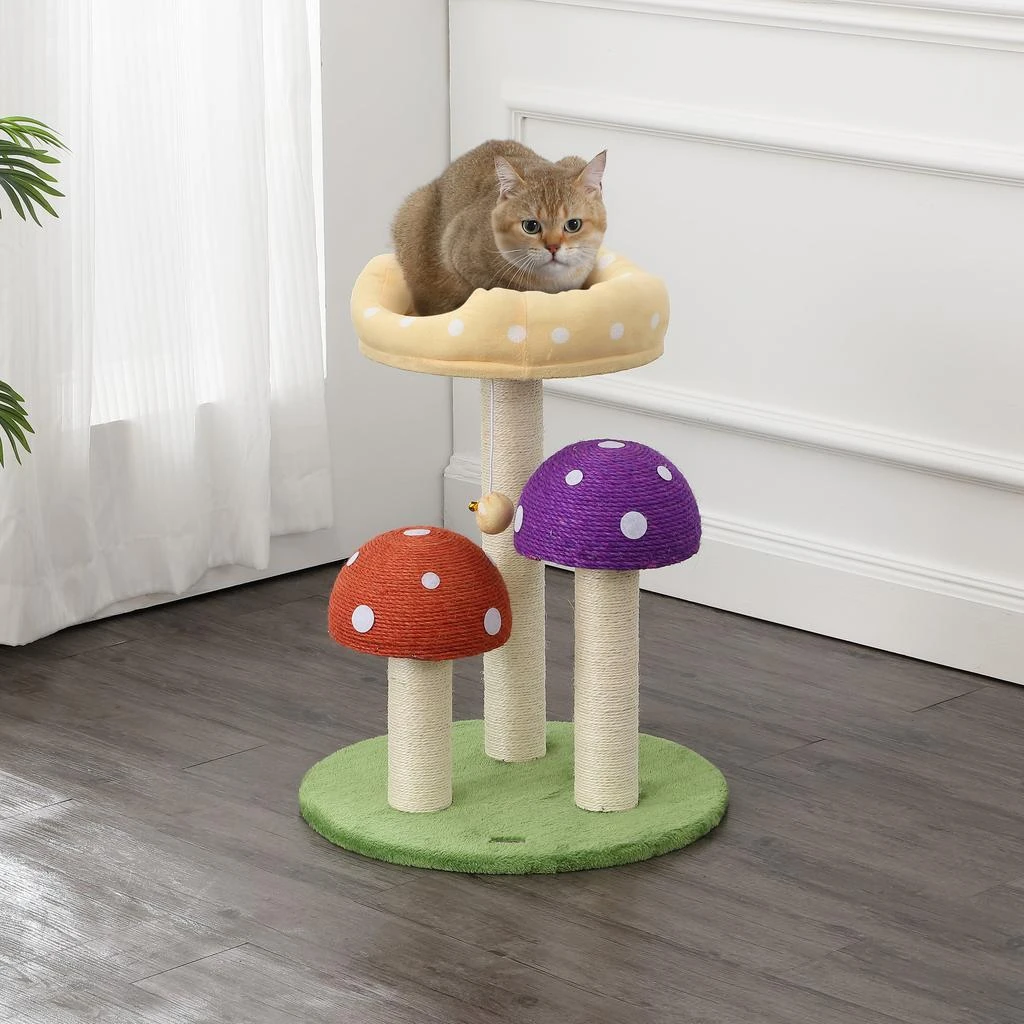 商品THE LICKER STORE|Pixie 22.5" 3-Tier Cottage Sisal Mushroom Cat Tree with Scratching Posts, Napping Perch, and Dangling Bell Toy, Multi,价格¥856,第3张图片详细描述