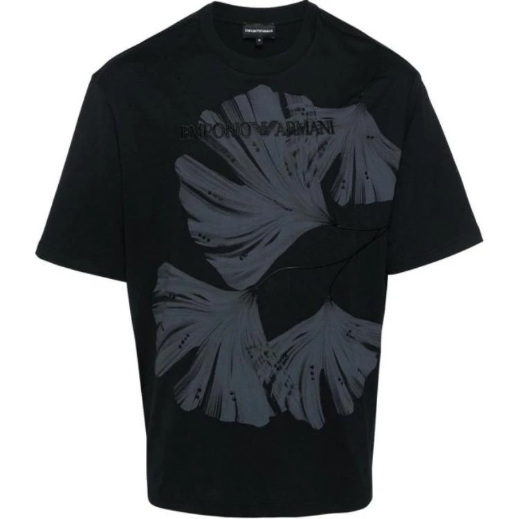商品[国内直发] Emporio Armani|阿玛尼 品牌Logo刺绣花卉印花圆领短袖T恤 男款 黑色,价格¥1835,第1张图片