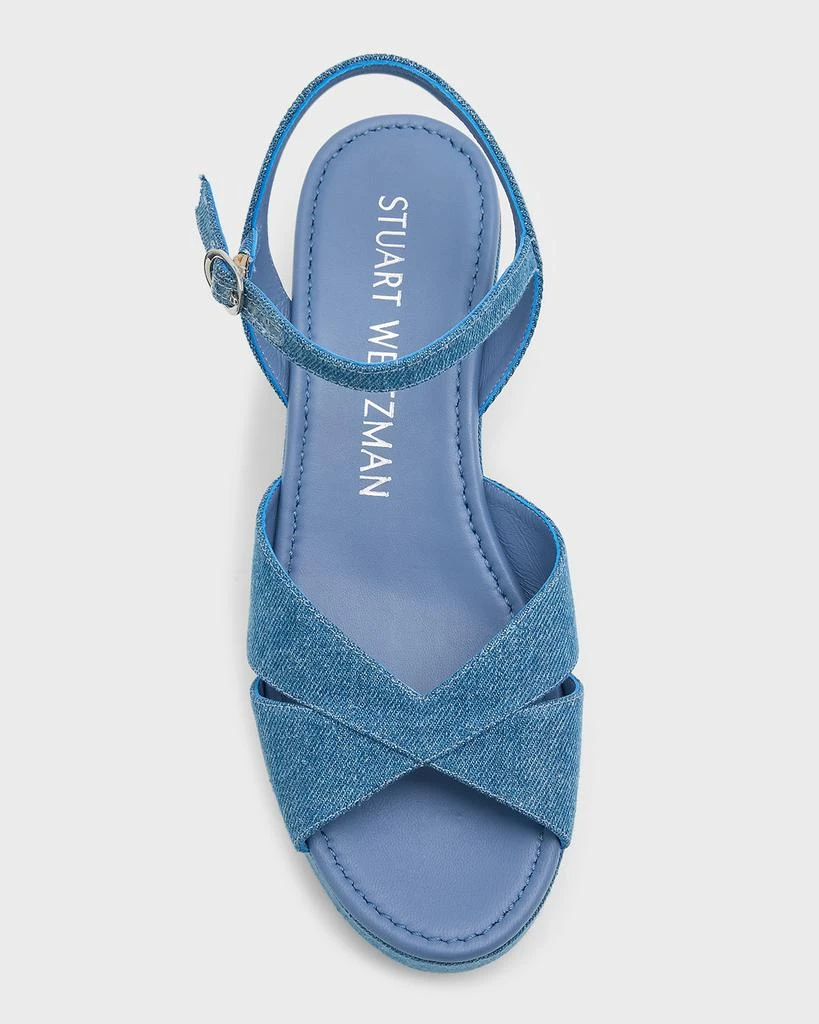 商品Stuart Weitzman|Carmen Crisscross Denim Wedge Sandals,价格¥3237,第5张图片详细描述