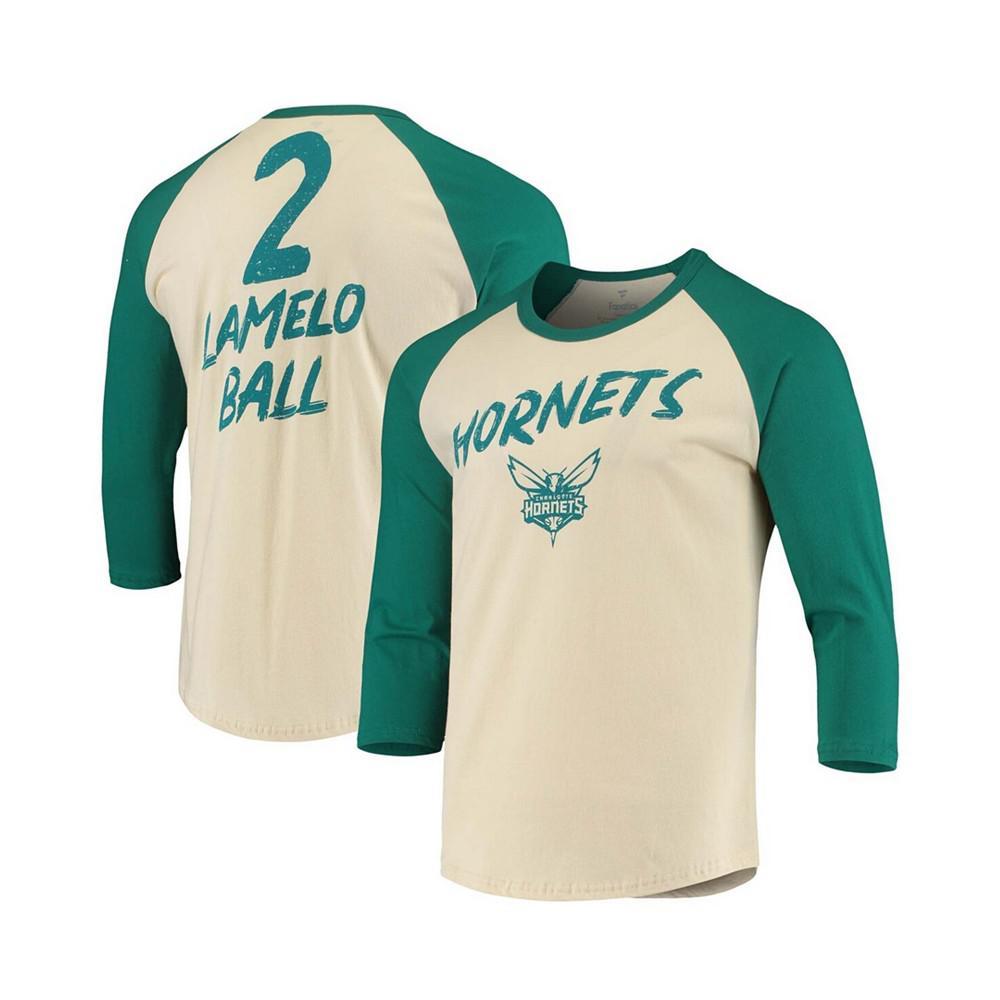 商品Fanatics|Men's LaMelo Ball Cream Charlotte Hornets NBA 3/4 Sleeve Raglan T-shirt,价格¥373,第1张图片
