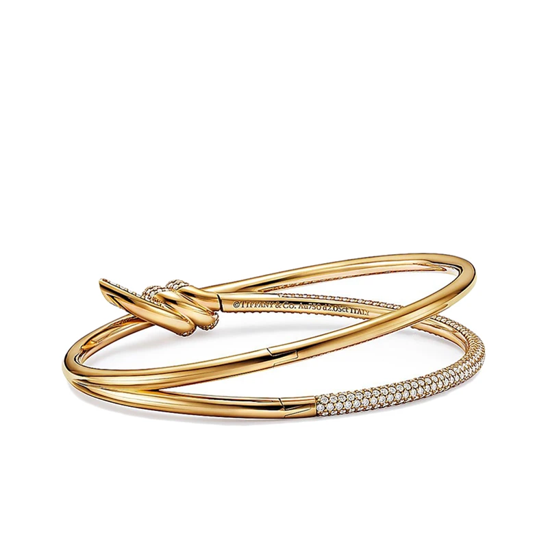  Tiffany & Co./蒂芙尼 22春夏新款 Knot系列 18K金 黄金色 镶钻绳结双行铰链手镯GRP11999 商品