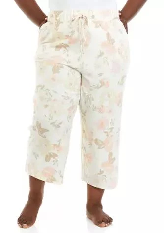 商品Love, Fire|Fire Plus Size Floral Capri Pajama Pants,价格¥87,第1张图片