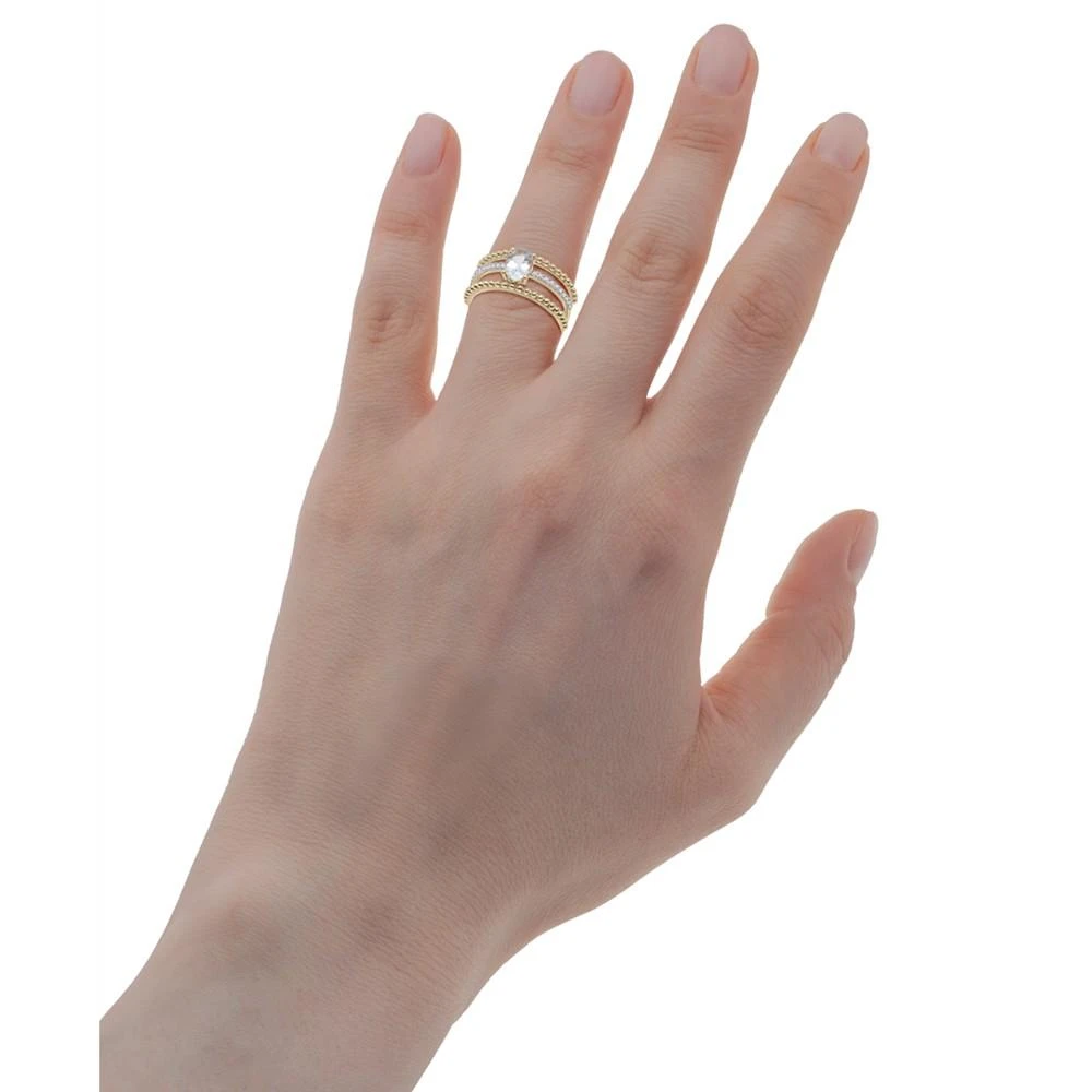 商品Macy's|Aquamarine (3/4 ct. t.w.) & Diamond (1/10 ct. t.w.) 3-Row Ring in 14k Yellow Gold,价格¥6507,第2张图片详细描述
