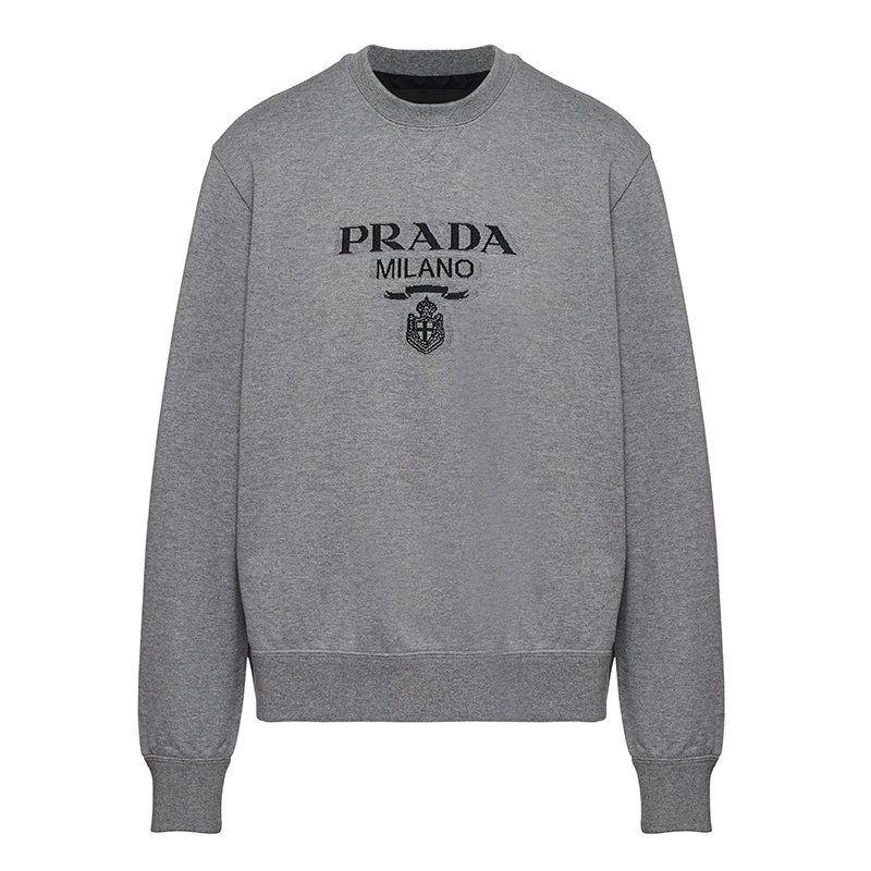 商品Prada|【预售3-7天】普拉达 男士灰色平纹针织棉质卫衣UJL148_1Y13_F0BD9_S_202,价格¥9549,第1张图片
