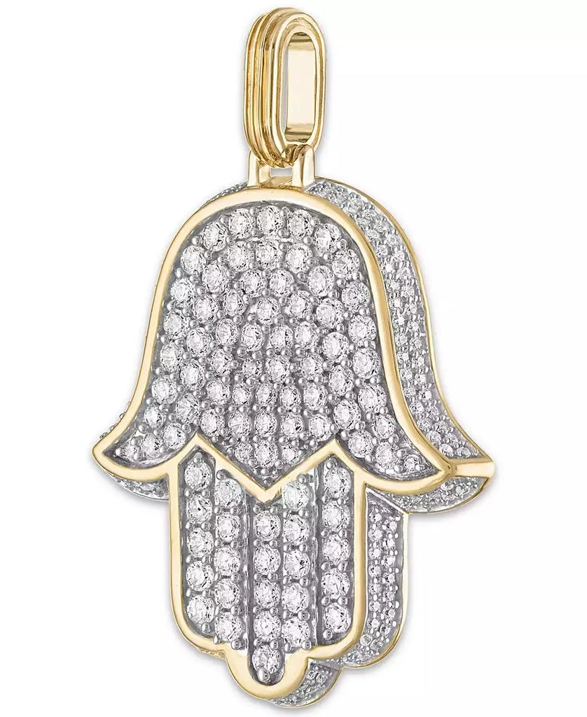 商品Esquire Men's Jewelry|Cubic Zirconia Pavé Hamsa Hand Pendant in Sterling Silver & 14k Gold-Plate, Created for Macy's,价格¥717,第2张图片详细描述