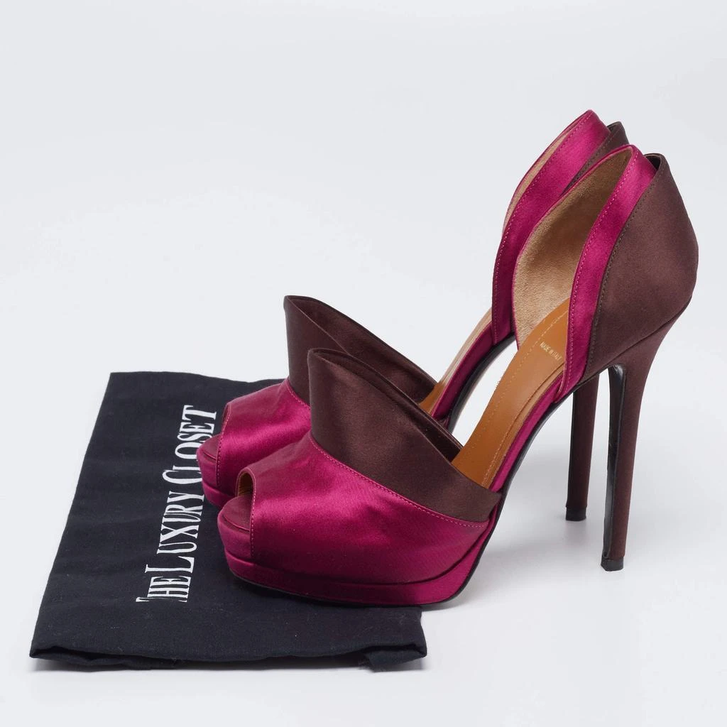 Fendi Magenta/Brown Satin Anemone D'orsay Peep-Toe Platform Pumps Size 38.5 商品