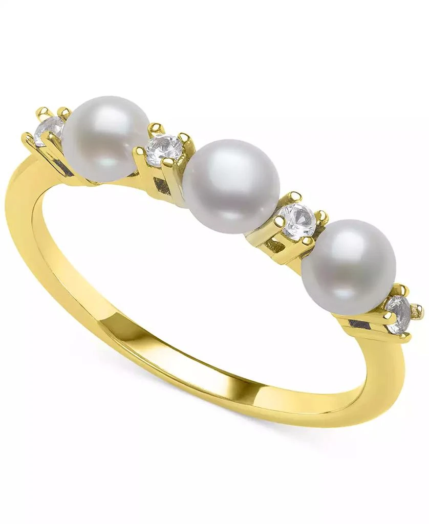 商品Belle de Mer|Cultured Freshwater Button Pearl (4mm) & Lab-Created White Sapphire (1/6 ct. t.w.) Ring in 14k Gold-Plated Sterling Silver,价格¥1113,第1张图片