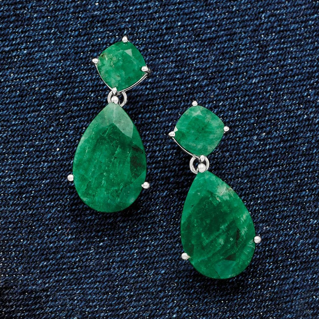 商品Ross-Simons|Ross-Simons Emerald Drop Earrings in Sterling Silver,价格¥838,第5张图片详细描述